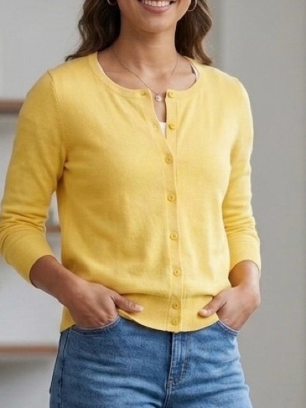 Kersh Bright Yellow Button-Front Women's Cardigan